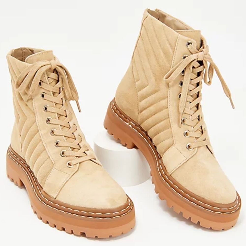 Vince Camuto Puchenie Boots Women's 5M Beige Tortilla Combat Hiking.